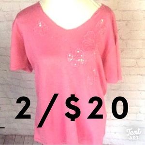 Vintage Y2K Jenny Pink Butterfly Sequined Short Sleeved Sweater